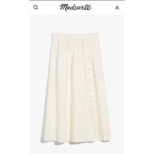 EUC Madewell Size S Linen-Blend Side-Button Midi Skirt Lighthouse Ivory POCKETS